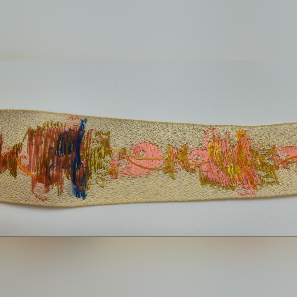 Vintage Japanese Jacquard Floral Ribbon Trim Ivory Gold Three (3) Yards - Picture 3 of 8